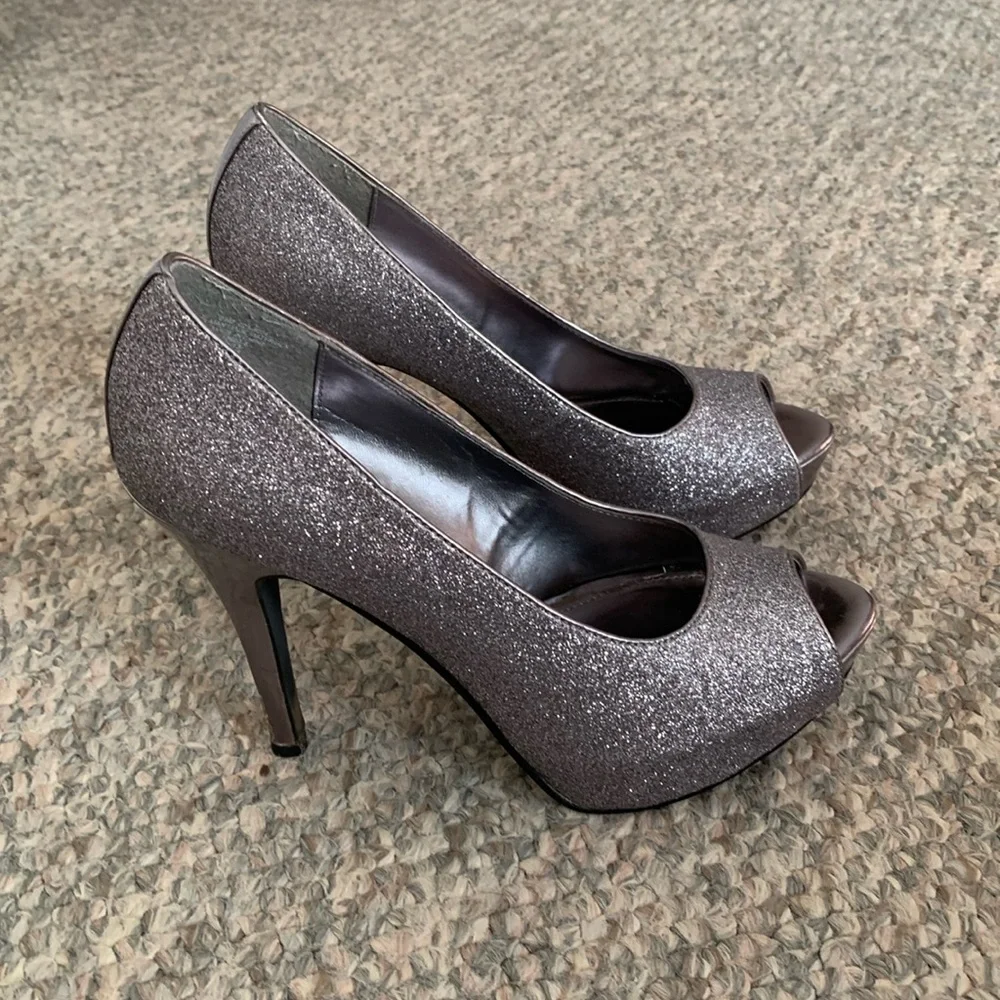Worthington Silver Peep-Toe 5” Stiletto Heels